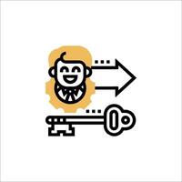 A man holding a key and an arrow pointing to it vector