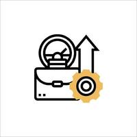 A black and white icon of a clock and gear vector