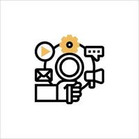 A hand holding a camera and a microphone vector