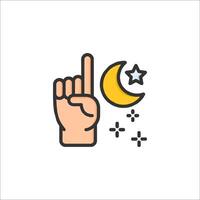 A hand pointing up with a star and moon vector