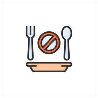 A plate with fork and spoon on it, with a no eating sign vector