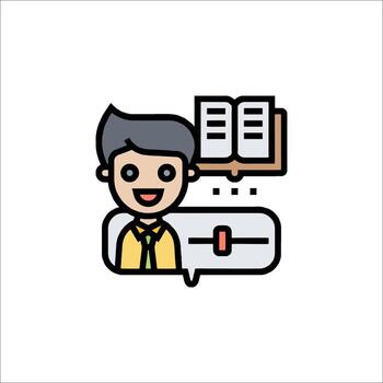 A man with a book in front of him and a microphone vector