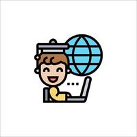 A man with a laptop and globe icon vector