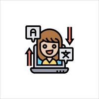 A woman is using a laptop with a chat icon vector