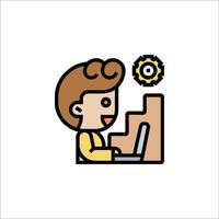 A man is working on a laptop in front of a clock vector