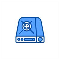 A blue icon of a computer with a cross on it vector