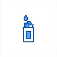 A blue and white icon of a lighter with a drop of water vector