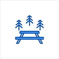A picnic table with trees and a bench vector