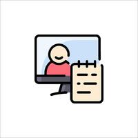 A computer screen with a person sitting in front of it vector