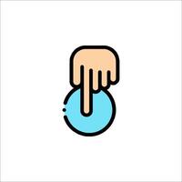 A hand holding a button icon on a white background vector