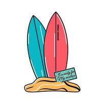 Retro aesthetics of surfboards in the sand. Flat illustration isolated on white background for summer, surfing and beach themes vector