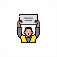 A man holding up a sign with a message on it vector