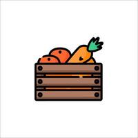 Carrots and carrots in a wooden box icon vector