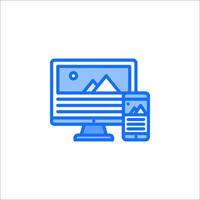 A computer monitor and phone with a mountain in the background vector