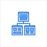 A blue icon of a website with a stack of papers vector