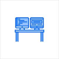 A computer and monitor on a desk vector