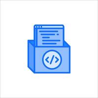 A blue box with a computer icon on it vector
