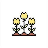 A line drawing of three yellow tulips vector