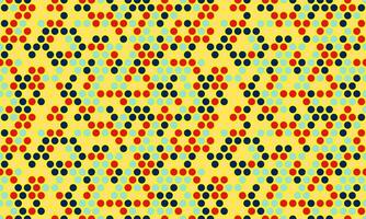 Vibrant geometric pattern featuring red, blue, and black circles on a yellow background. Ideal for textile design, website backgrounds, or as a bold graphic element. vector