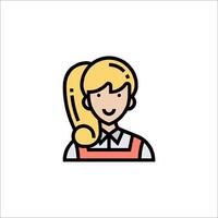 A woman with a ponytail is shown in a line icon vector
