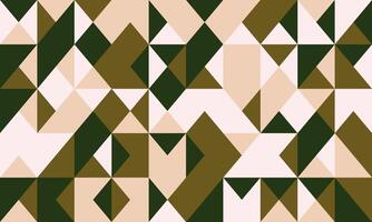 Abstract geometric pattern with earthy tones. Stylish, modern design featuring triangles and squares in beige, olive green, and dark forest green. vector