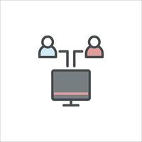 A computer with two people on it vector