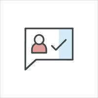 A person is in a chat box with a check mark vector