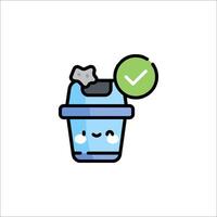 A blue cup with a green tick and a smiley face vector