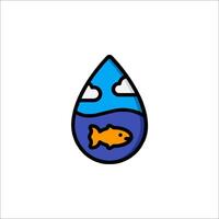 A fish in a drop of water with clouds and clouds vector
