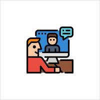 A man sitting at a computer with a chat window vector