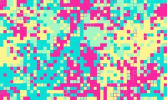 Vibrant pixel art background. A playful, abstract mosaic of pastel pink, turquoise, and yellow squares. Ideal for websites, social media, or print projects needing a modern, energetic design. vector
