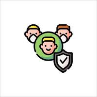 A cartoon of three people with a shield and check mark vector