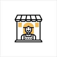 A woman in a shop with a sign that says shop vector