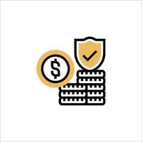 A stack of money and a shield icon vector