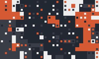 Abstract geometric pattern of pixelated squares in shades of orange, white, and gray on a dark background. Ideal for tech, design, or modern presentations. vector