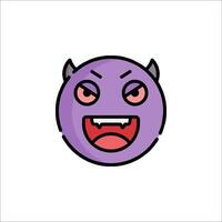 A purple devil emoticon with an angry face vector