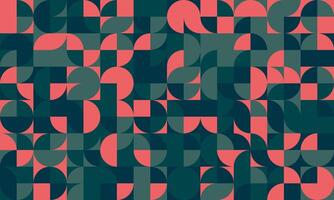 Abstract geometric background featuring a seamless pattern of teal and coral semicircles and squares. vector