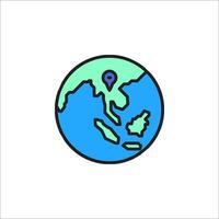 A globe with a pin on it and a map of the world vector