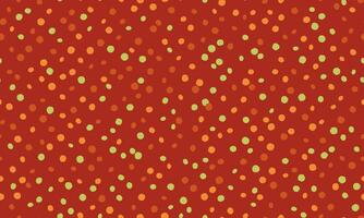Vibrant red background adorned with scattered orange and green dots. A playful, festive pattern perfect for holiday designs, textiles, or website backgrounds. vector