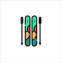 A pair of skis and a pair of poles on a white background vector