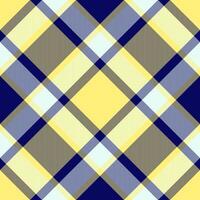 Bed texture check, minimalist textile pattern fabric. Formal background tartan seamless plaid in yellow and blue colors. vector