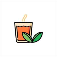 A glass of tea with a leaf on top vector