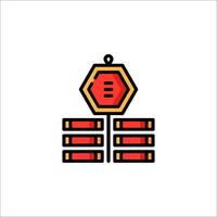 A red and gold icon of a stack of money vector