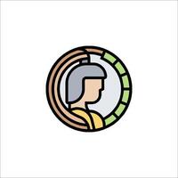 A man in a round circle with a green and orange background vector