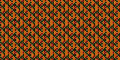 Vibrant geometric textile pattern in rich autumnal hues of orange, green, and red. Ideal for fallthemed designs, website backgrounds, or textile prints. vector