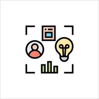 A line icon of a person with a light bulb and a person with a computer vector