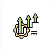 A green arrow pointing up and a gear wheel vector