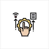 A hand holding a device with a clock icon vector
