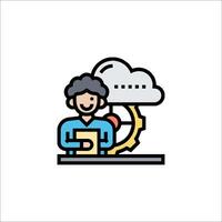 A man is sitting at a desk with a cloud above him vector