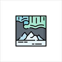 A mountain landscape with a snow covered mountain in the background vector